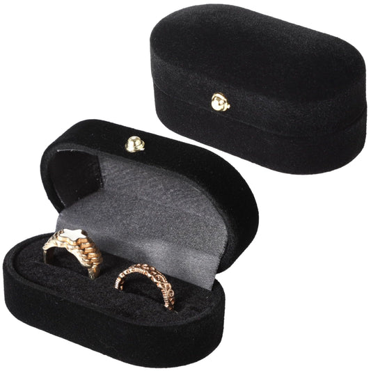 Toyosport 2 PCS Dual Slots Velvet Ring Boxes, Black Elegant Oval Ring Case for Weddings and Anniversaries