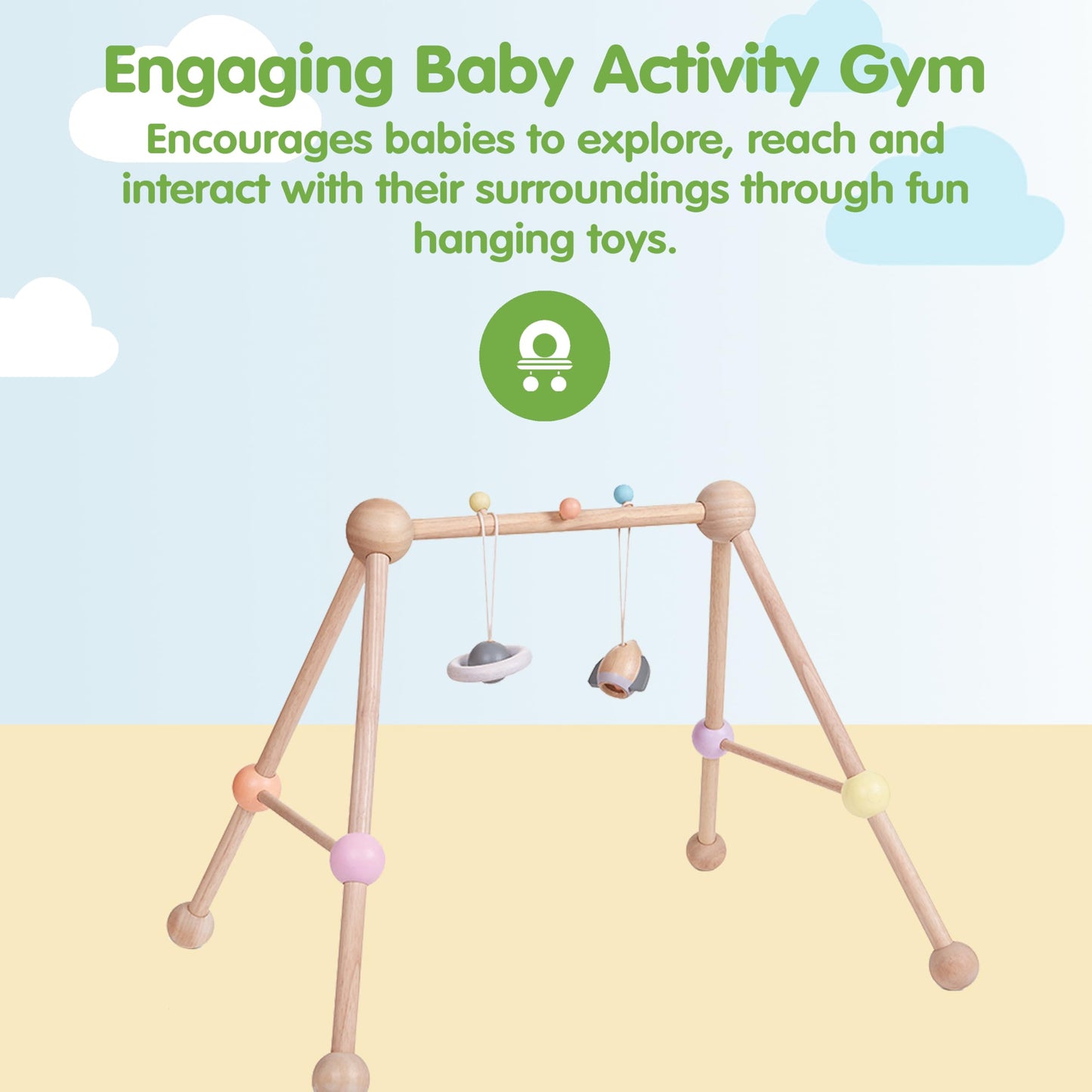 PlanToys® Play Gym Wooden Baby Activity Toy in Pastel Colours | Montessori Sensory Play for Motor Skills, Coordination & Focus | Eco-Friendly Developmental Gym