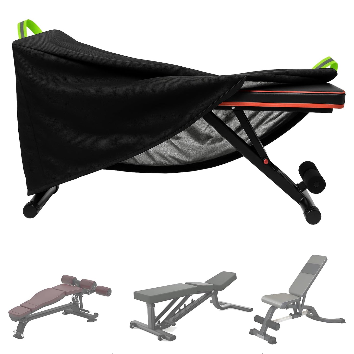 Weight Bench Cover, 420D Sit-up Board Cover with Silver Coating, Adjustable Drawstring, Exercise Workout Bench Protective Covers for Indoor & Outdoor - 50" L x 23"" W x 17"" H - Black"