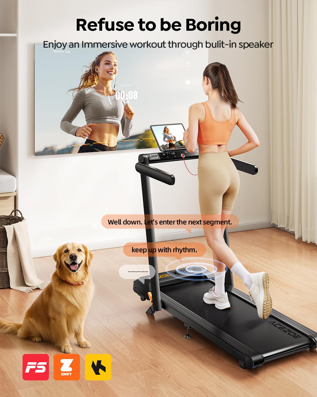 Acezoe Foldable Treadmill with 10% Incline, 2.5HP Walking Pad with Handle Bar, 300 lb Capacity Treadmills for Home/Office, Under Desk Treadmill with App & Speaker, 0.6-10MPH P10Pro Black