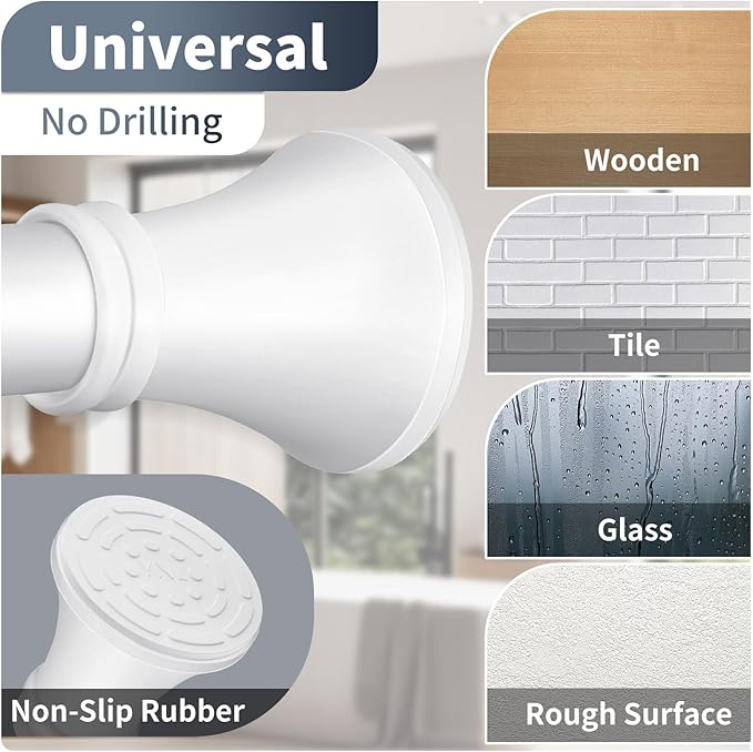 YNL White Shower Curtain Rod 36-68 Inch(3-5.67ft), No Slip No Drill Stainless Steel Spring Tension Curtain Rod, No Rust Shower Rod Adjustable For Bathroom closet