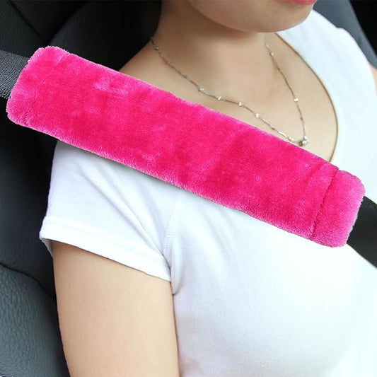 Amooca Soft Faux Fur Universal Fit Seatbelt Cover Car Truck SUV Airplane Seat Belt Shoulder Pad for Carmera Backpack Straps Neck Cushion Protector 2 Pack 10.5in Rose Red
