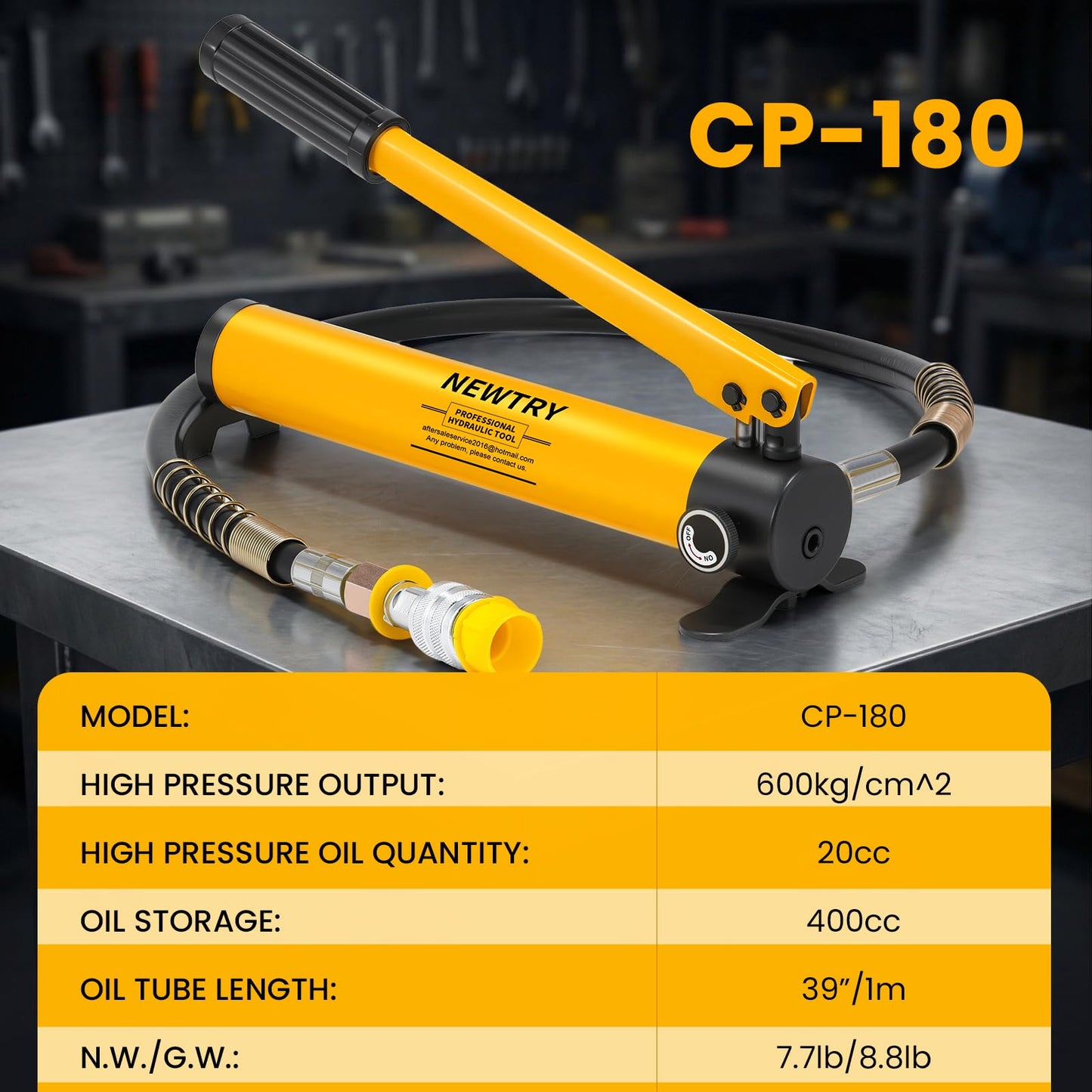NEWTRY 10T Low Profile Hydraulic Jack Porta Power Kit + CP-180 Manual Hydraulic Hand Pump Multi Section Jack, 1” Stroke Industrial Mini Hydraulic Cylinder