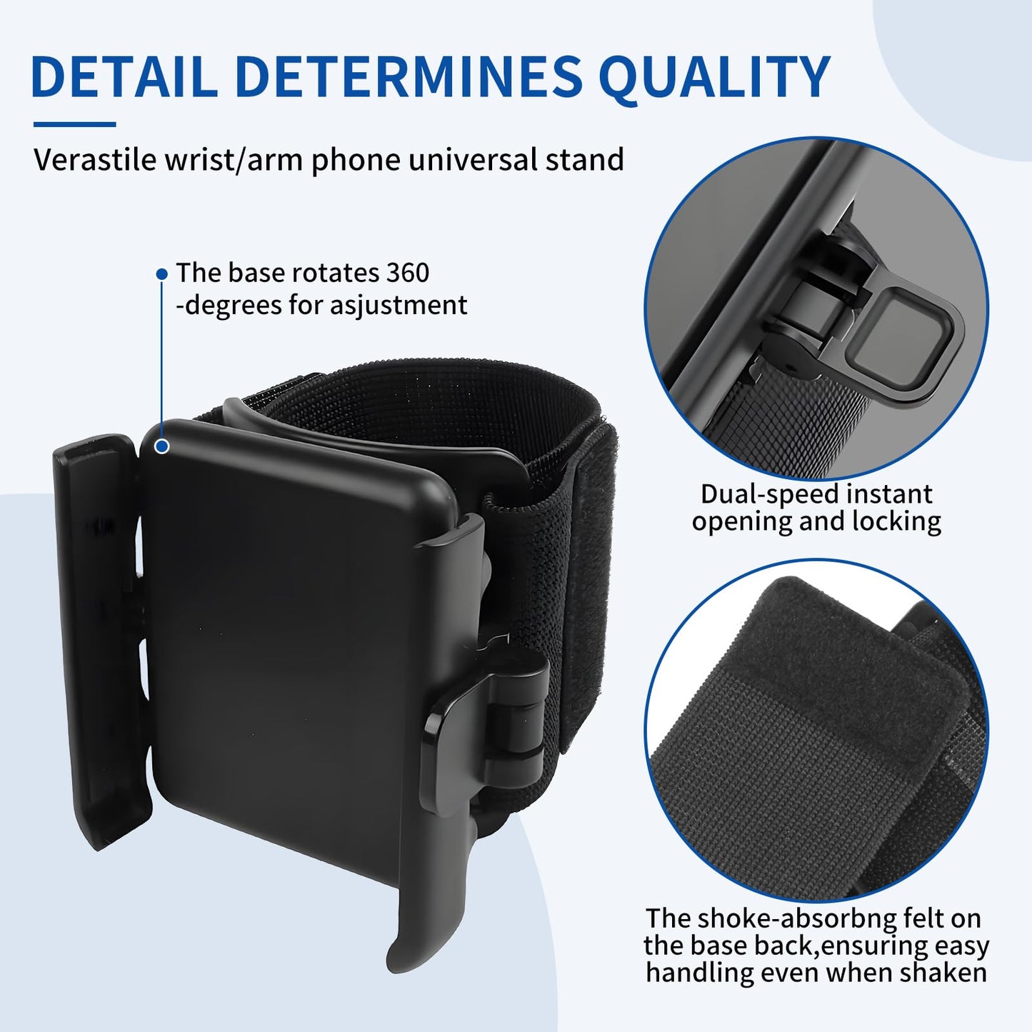 Wristband Phone Holder, No Screen Blocking, 360° Rotating Wrist Phone Mount, Memory Lock, Quick Release, for Android, iPhone 17/16/15/14/13 Pro Max/Pro/Mini/12/11/SE/Xs/XR/8 Plus, Fits 4–6.7" Phones"