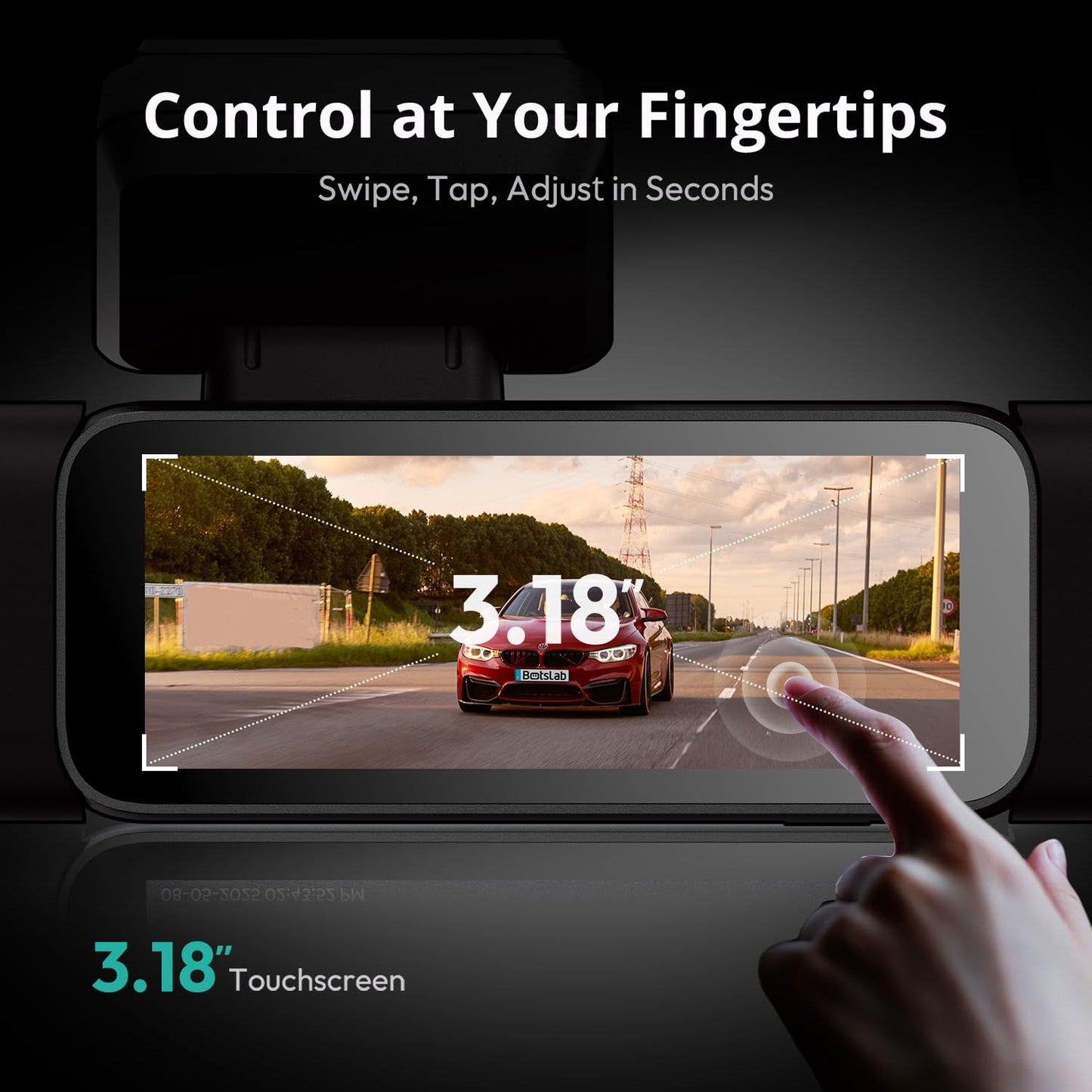 BOTSLAB 3K 4 Channel Dash Cam, 560° All-Sides View, Front and Rear Inside Car Camera with 3.18”Touch Screen, Dash Camera 24/7 Parking Mode, Built-in GPS 5.8GHz WiFi Voice Control, Free 128GB Card