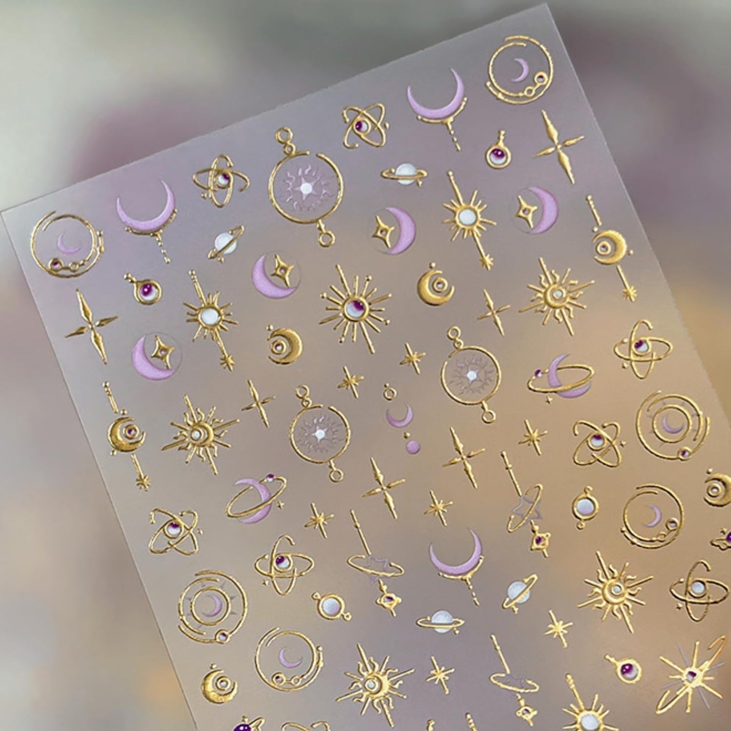 Gold Nail Art Stickers 5D Embossed Moon Star Nail Stickers Self Adhesive Planet Sun Design Metal Nail Decals Luxury Purple Gold Nails Accessories for Women Manicure