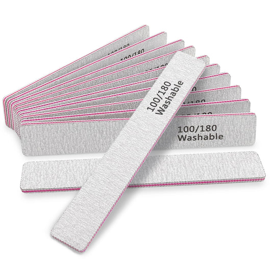 HeeYaa Nail File 12 PCS Professional Reusable 100/180 Grit Double Sides Washable Nail File Manicure Tools for Poly Nail Extension Gel and Acrylic Nails Tools Suit for Home Salon