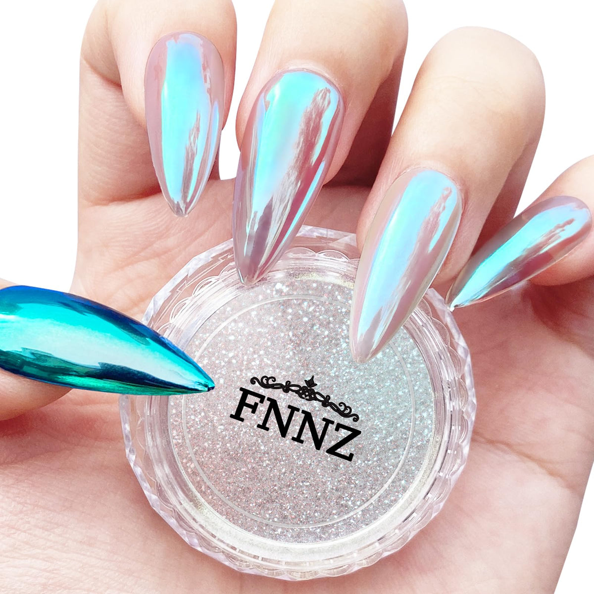 FNNZ Unicorn Chrome Nail Powder, Aurora Unichrome Mermaid Aurora Nail Powder Pigment Pearlescent Nail Art Glitter Decoration for Home DIY Nail Salon Manicure - Winter Snow