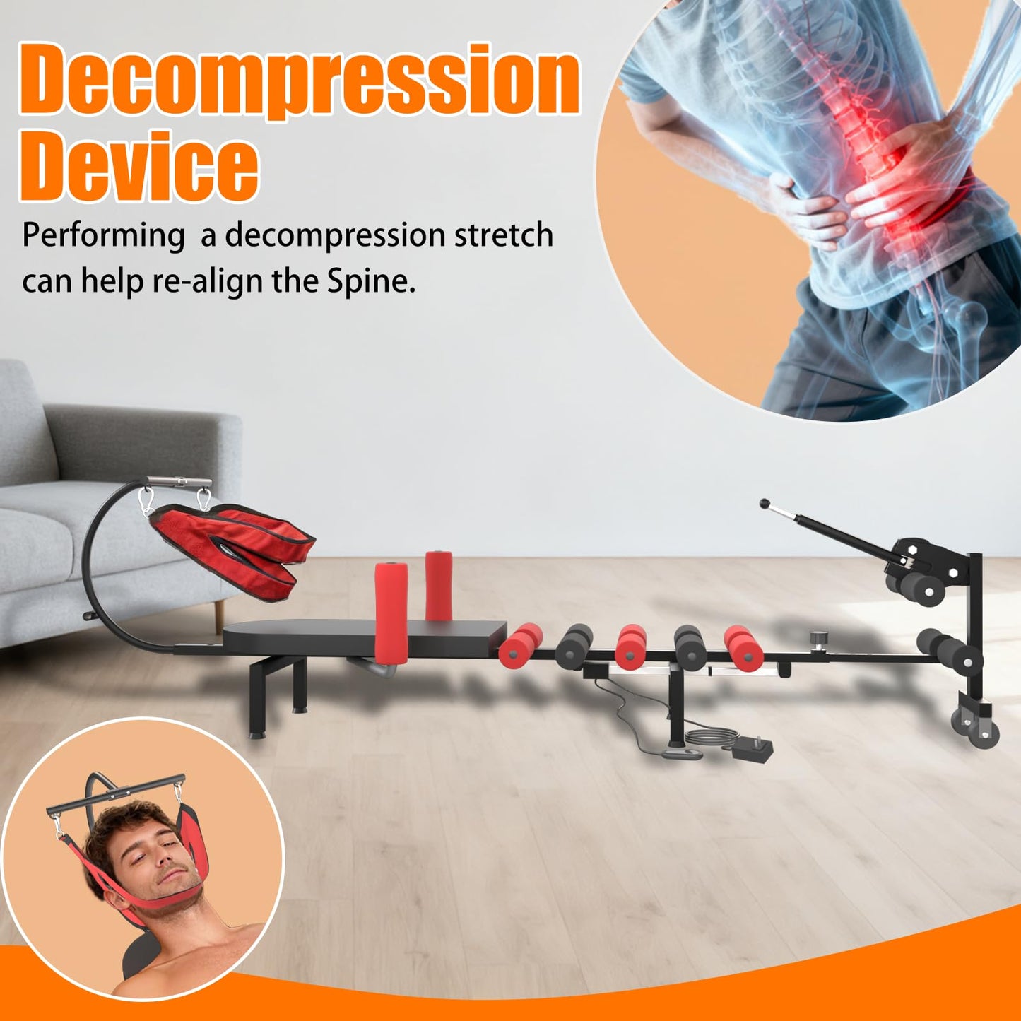 Professional Electric Traction Table, Spinal Cervical Decompression Traction Bed for Spine Stretching for Home Use Back Pain Relief Device with Remote Control,Adjustable Settings