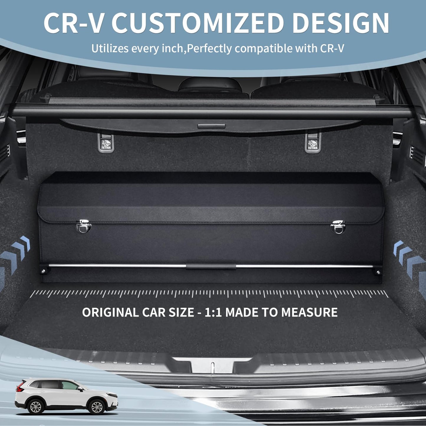 XCF Car Trunk Organizer for Honda CR-V 2017-2022, Collapsible Sturdy Trunk Storage Container with Lid and Handle Large Leather Car Trunk Storage (Black, 39.7 x 11.4 x 12.2in)