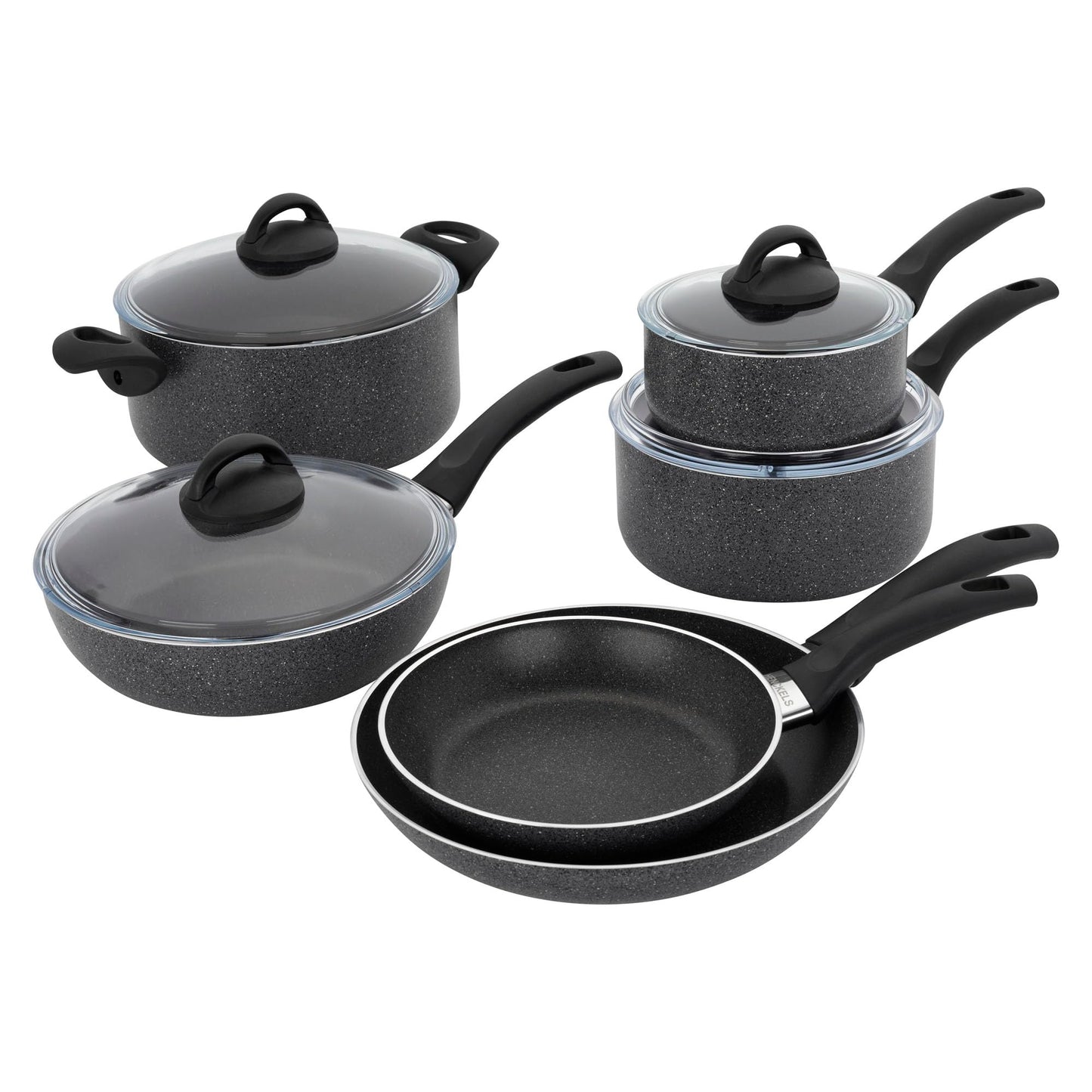 Henckels Everlift Granite 10-Piece Nonstick cookware set, Made in Italy, durable 3-layer granite-hued nonstick coating from recycled materials, Oven safe to 400°F, Dishwasher safe