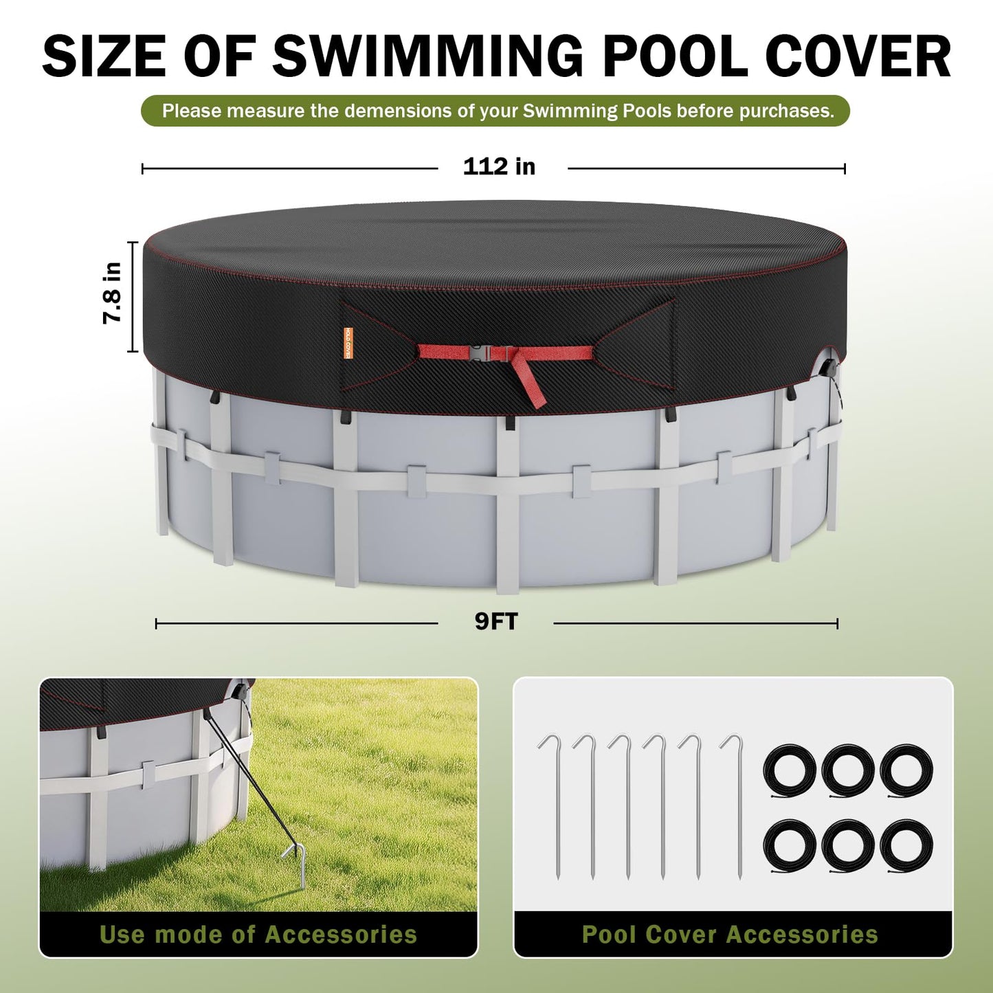 9 Ft Round Pool Cover, Solar Covers for Above Ground Pools, Stock Tank Pool Cover Protector with Accessories, Round Hot Tub Cover Ideal for Waterproof and Dustproof