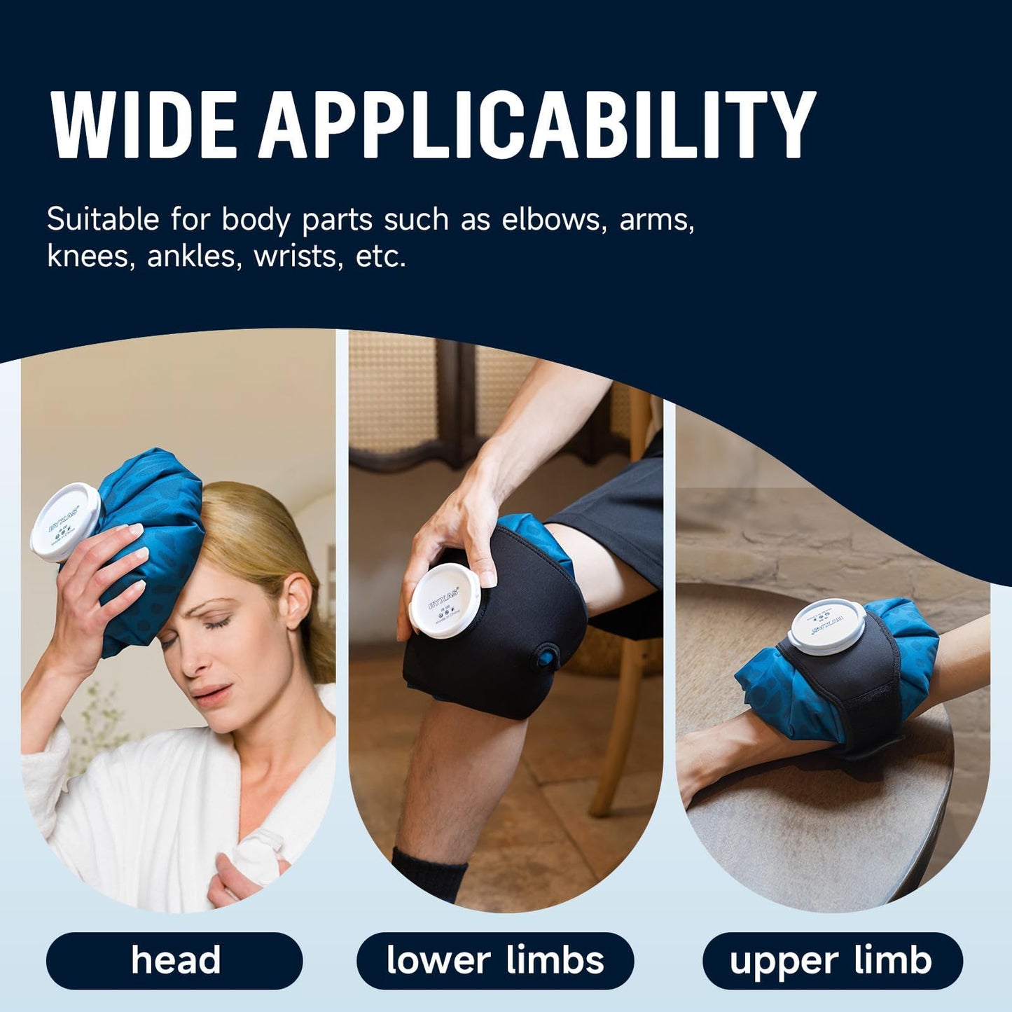 Ice Packs for Injuries Reusable, Hot & Cold Therapy Ice Bags with Elastic Breathable Support Wrap, Pain Relief, 3-Pack, 3 Sizes (6"/9""/11"")"