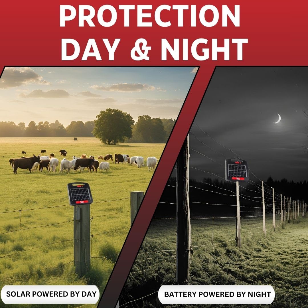 Electric Fence Charger | Solar Red Sizzle 9S | Solar Powered Electric Fence Energizer | 1.35 Joule | Powerful Charger for Electric Fence