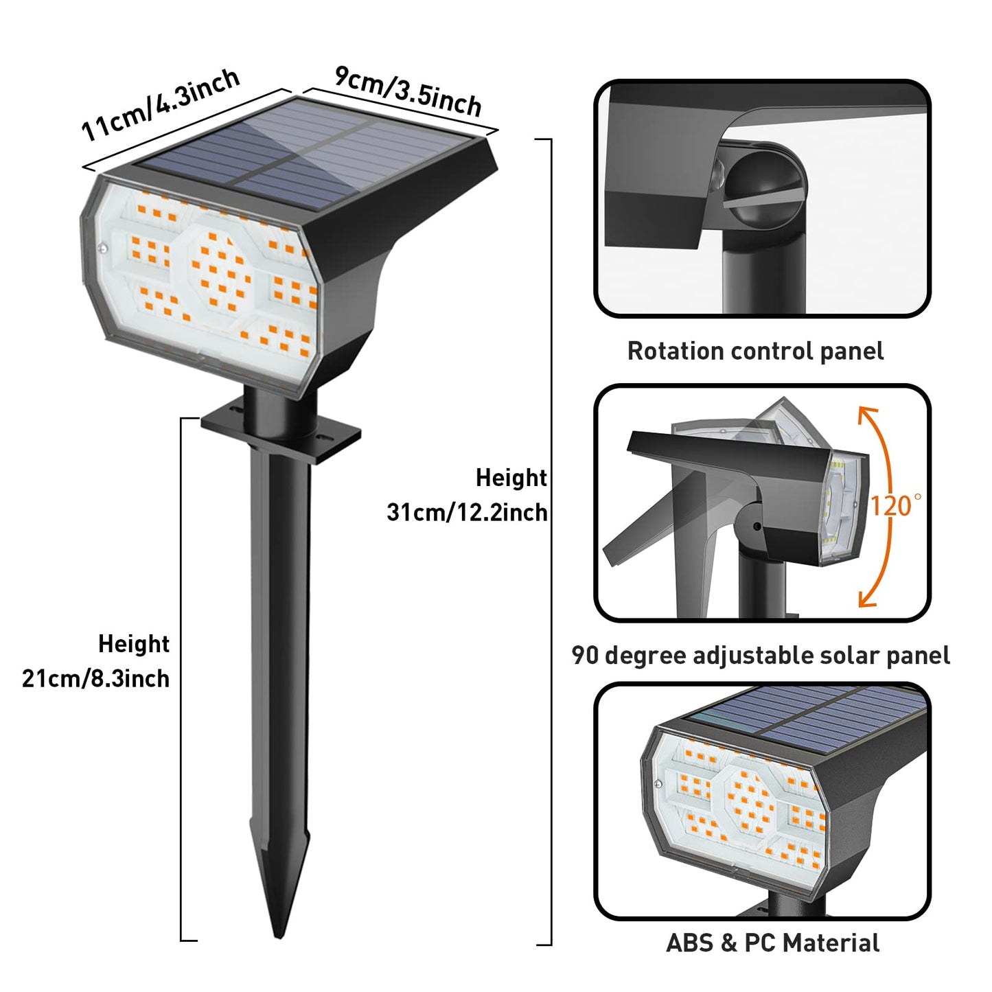 NYMPHY Solar Lights Outdoor Waterproof IP68, 56 LED 3 Lighting Modes Solar Powered Garden Yard Spot Solar Lights for Christmas Outside Landscape- 6 Pack (Warm White)