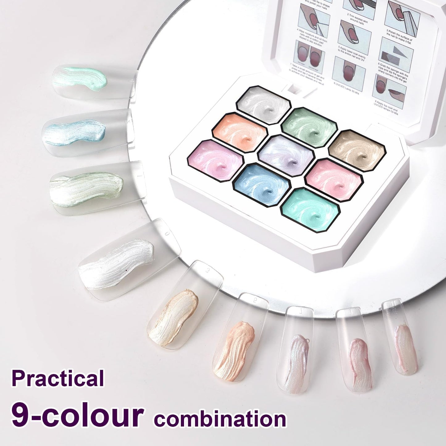 U-Shinein Gradient Painting Gel, 9 Colors Ombre Gel Nail Polish with Pearlescent Silk Satin Pigment Pat Nails Aura Nails French Manicure Soak Off UV Treasure of Pearl