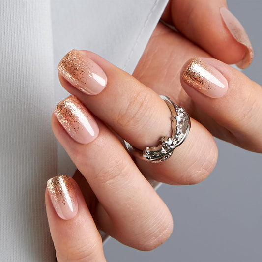 Curvlife Press on Nails Acrylic Fake Nails with 30pcs Fluid Gold Short Square Design Full Cover False Nails for Women Reusable Nail Kit with Nail Glue Adhesive Tabs