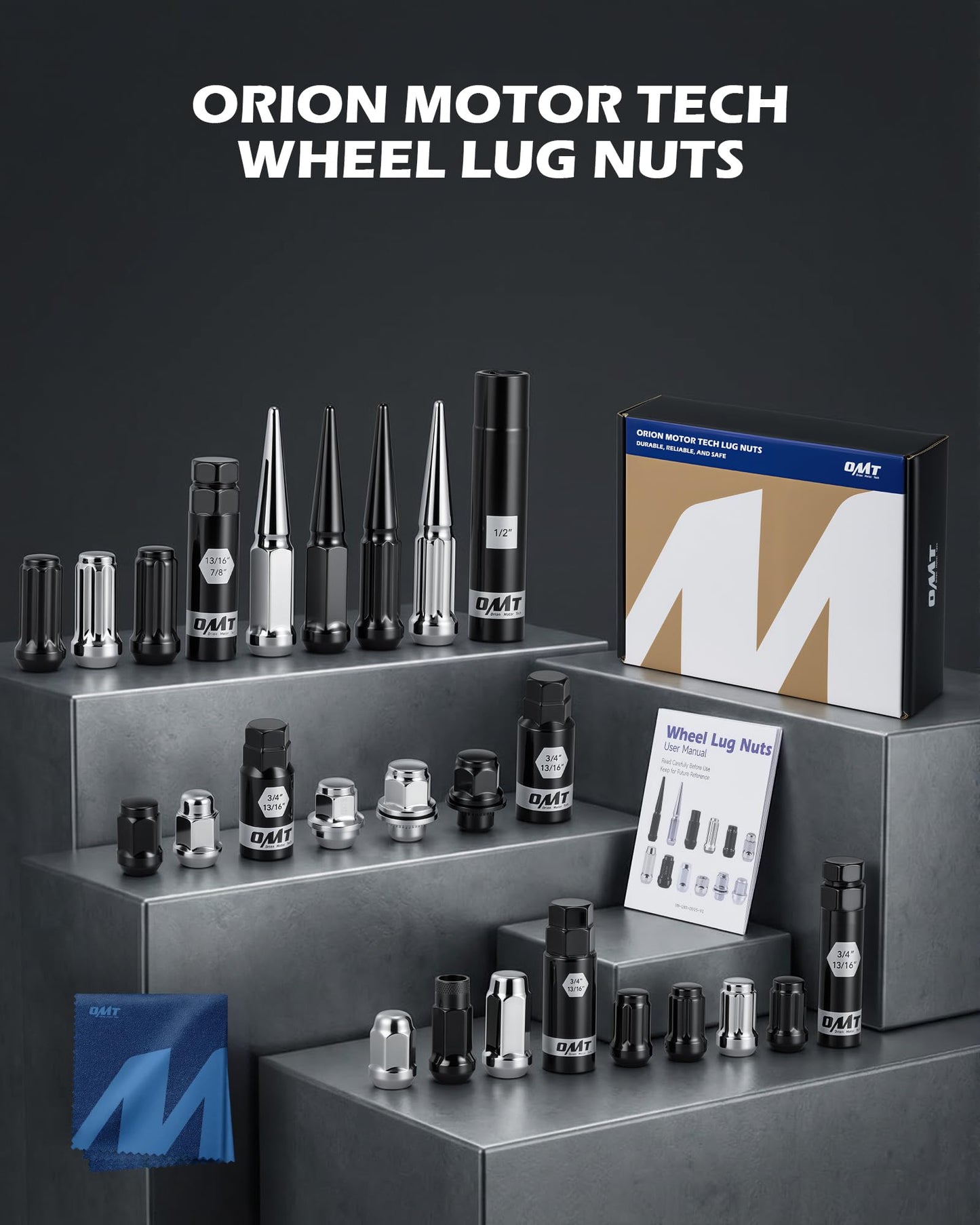 Orion Motor Tech 24-Piece 1/2-20 Lug Nuts Chrome with Cone Seat, Compatible with Jeep Grand Cherokee Wrangler Liberty, Ford Explorer Ranger Mustang, Dodge Dakota Dura