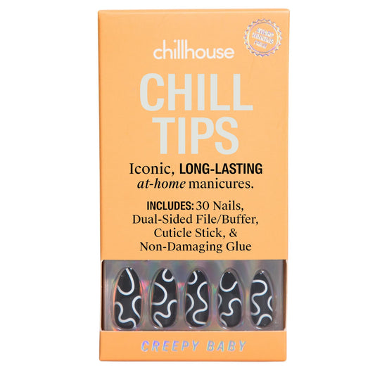 Chillhouse - Chill Tips, Press on Nails Kit - Creepy Baby (Almond) - 30 Nail Shapes & Sizes - Up to 2 Weeks of Wear - Customizable Fit - Reusable - Latina Founded & Women Owned - Beauty & Self Care
