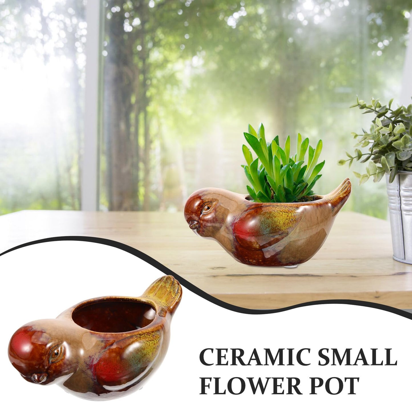 minkissy Bird Shaped Ceramic Planter Pot for Succulent Plants, Small Indoor Flowerpot with Glazed Finish, Decorative Balcony Pot for Bonsai and Succulents