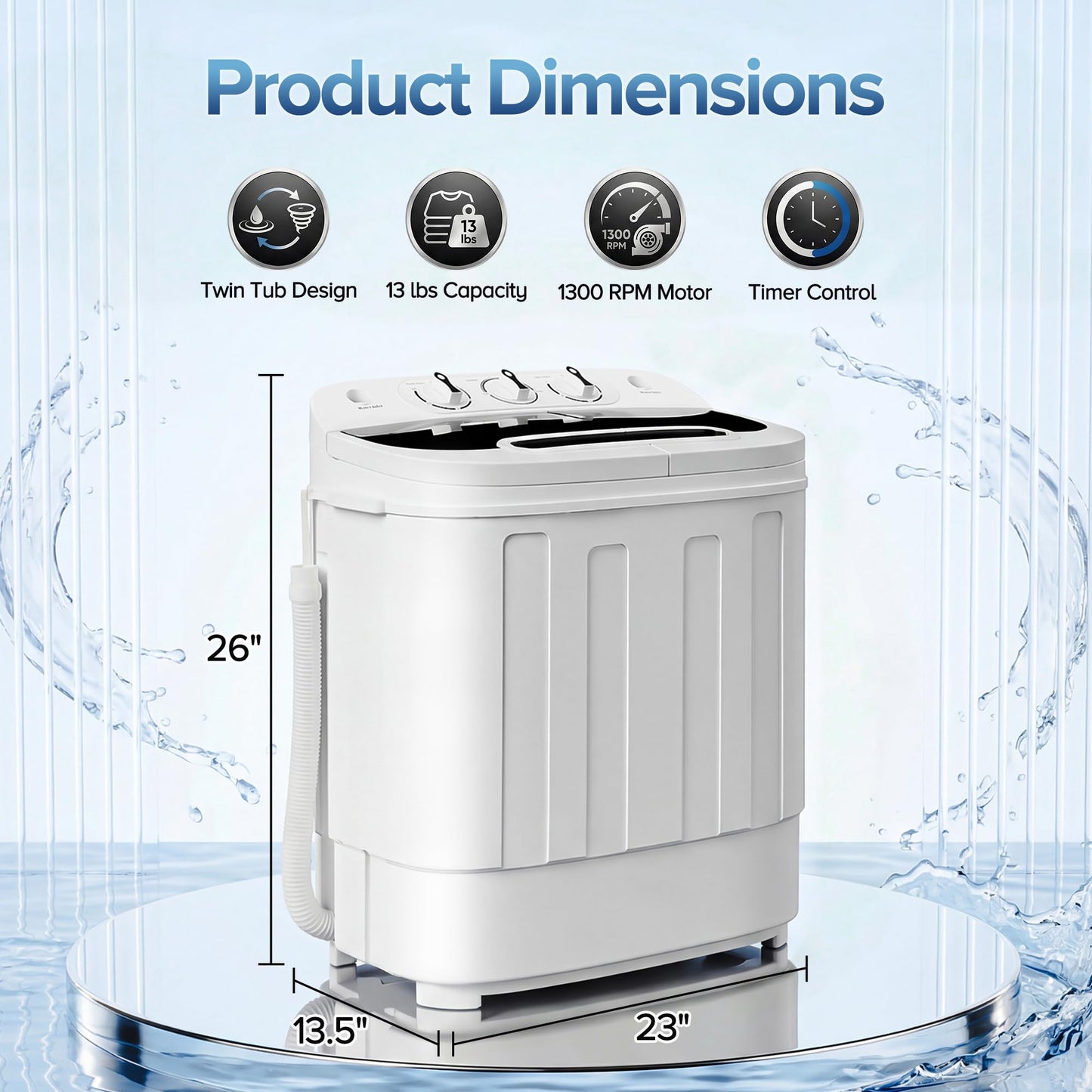 ZENY Portable Clothes Washing Machine Mini Twin Tub Washing Machine 13lbs Capacity with Spin Dryer,Compact Washer and Dryer Combo Lightweight Small Laundry Washer for Home,Apartments, Dorm Rooms,RV