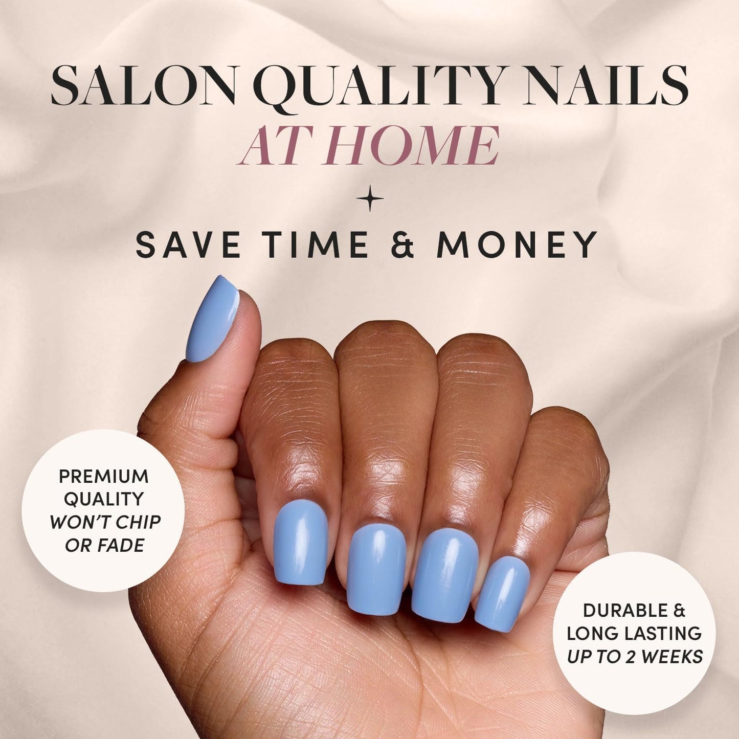 Glamnetic Press-On Nails Bundle - Cashmere Blue & Hailey | Opaque Soft Blue Short Squoval False Nails | Glazed Short Almond Fake Nails | Reusable, Salon-Quality Nail Kits