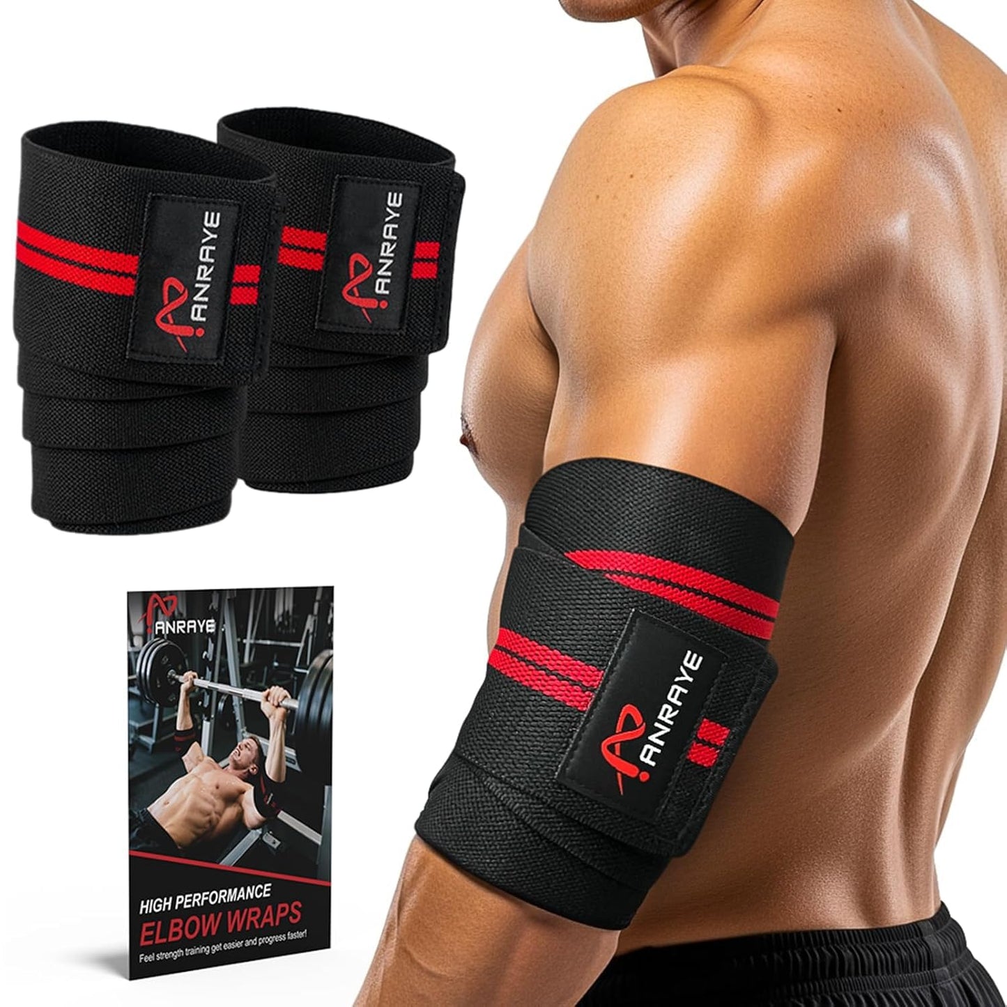 Elbow Wraps for Weightlifting - Adjustable Compression Straps & Elbow Brace for Joint Support (1 Pair), 47" Elbow Sleeves Weightlifting Men Women for Bench Press Powerlifting and Fitness Training"