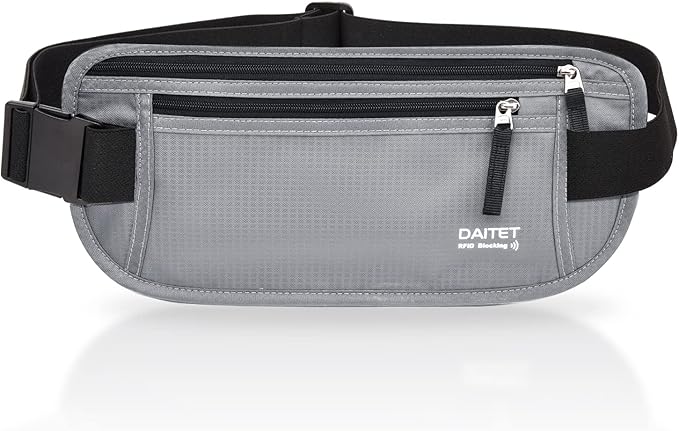 RFID Blocking Money Belt for Men Women, Slim Fanny Pack For TravelÃ¯Â¼ÂRunning,Conceal Waist Wallet For Passport Holder,Phone,Cash(Black Light Grey)