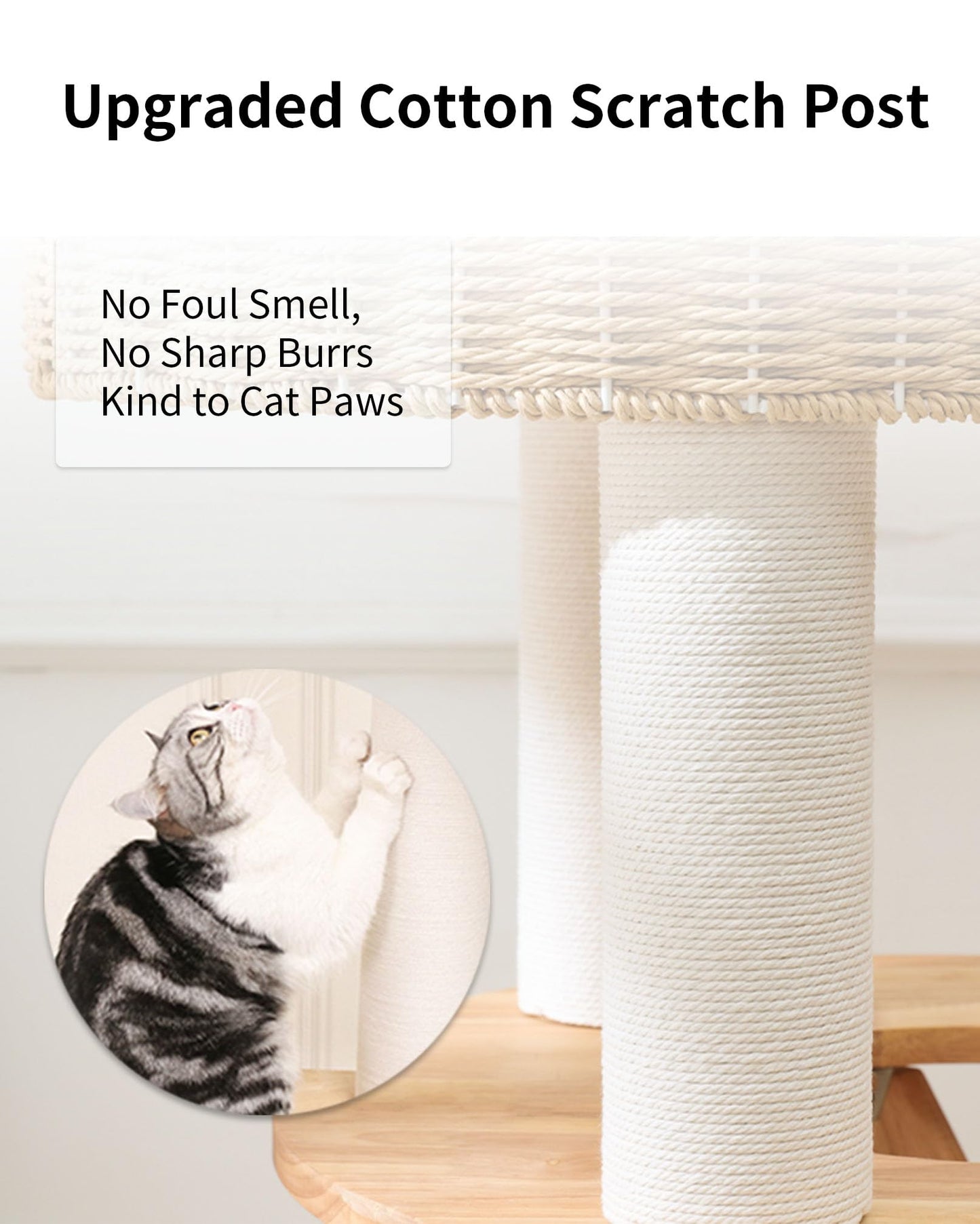 PETTIFUL Wood Cat Tree for Large Cats, Modern Cat Tree Tower with Wide Shelves Cotton Scratching Posts, Super Sturdy Base, Cozy Perches, and Interactive Toys for Indoor Kittens