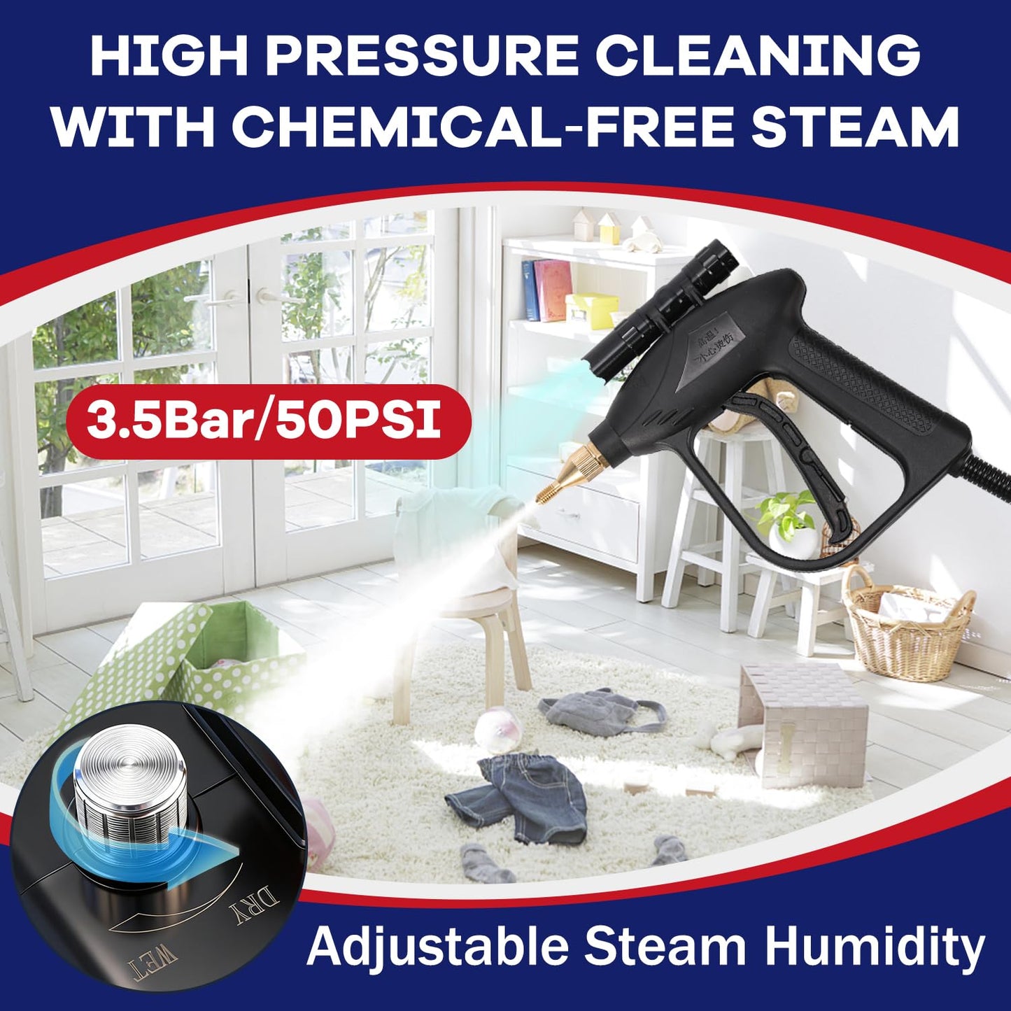 Moongiantgo 1700W High Pressure Steam Cleaner Handheld Portable Instant Steam Cleaning Machinefor Commercial Home USe Kitchen Bathroom Grout Tile Car Detailing (Black, 110V)