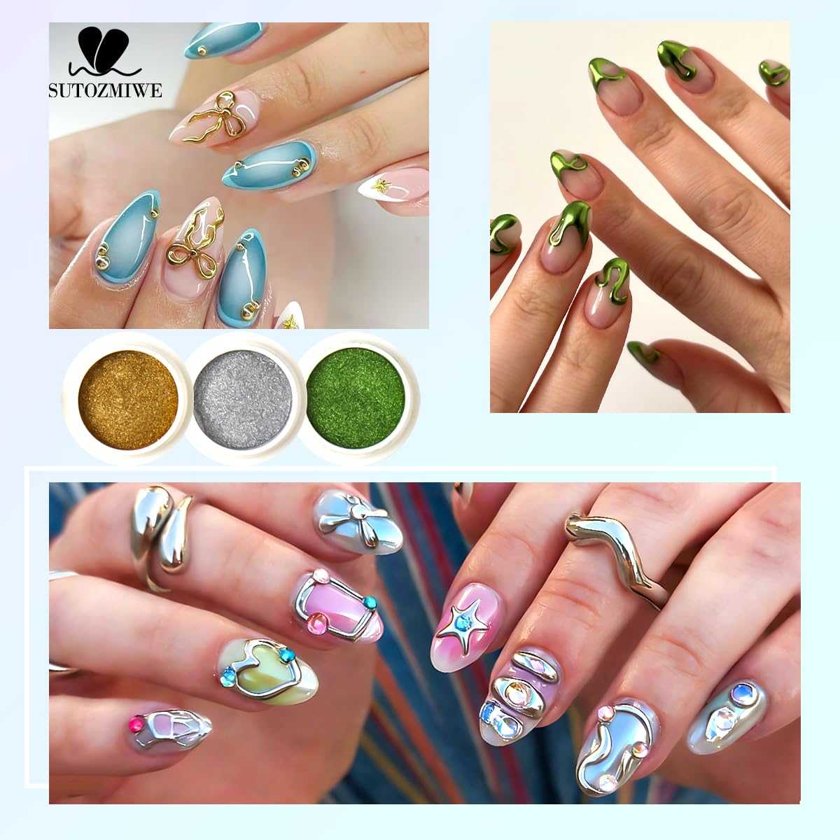 16 Jars Chrome Nail Powder Magic White Pearl Kit Mirror Effect Metallic Nail Art Pigment Fine Glitter Dust for Gel Polish Nail Art Decoration, Home DIY Salon Use
