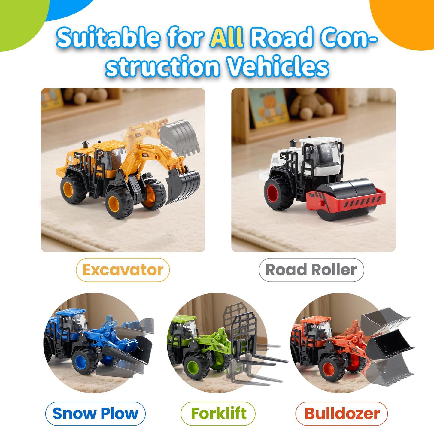 Dimoarch Construction Truck Toys for Toddlers: Push Go Truck Sandbox Excavator Toy Trucks Vehicles Snow Plow Toy Truck Bulldozer Road Roller Birthday Gift for 3 4 5 6 Years Old