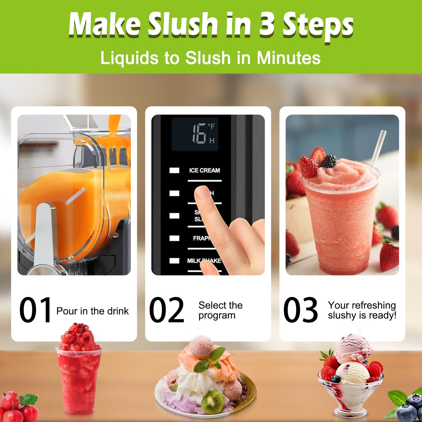 Roaaee Slushie Machine, Frozen Drink Maker & Ice Cream Maker – 88 oz Slushy Machine for Home with 6 Preset Programs for Margaritas, Frappés, Milkshakes, Smoothies & Ice Cream (Dark Silver)