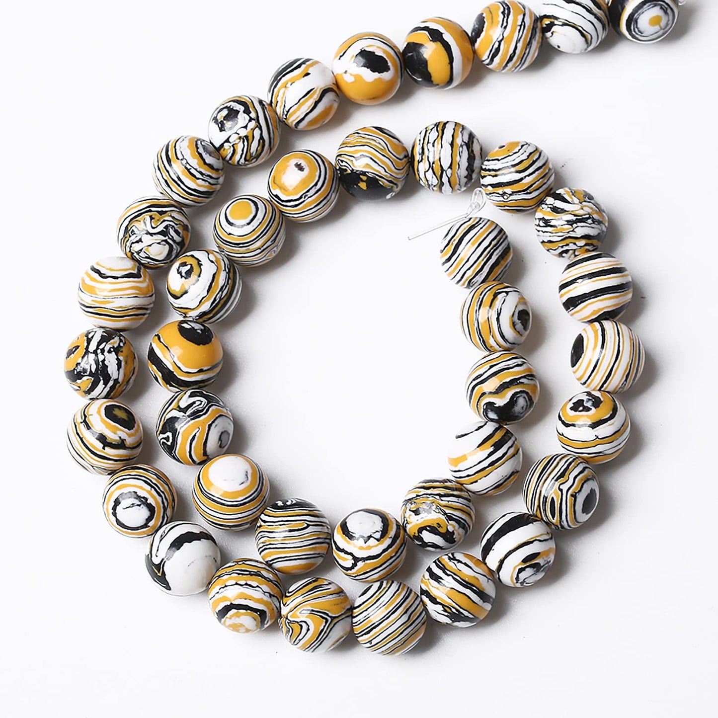 36pcs 10mm Natural Yellow Malachite Beads Round Loose Beads for Jewelry Making DIY Bracelets Necklace Crystal Energy Healing Power Stone (10mm, Yellow Black Malachite)