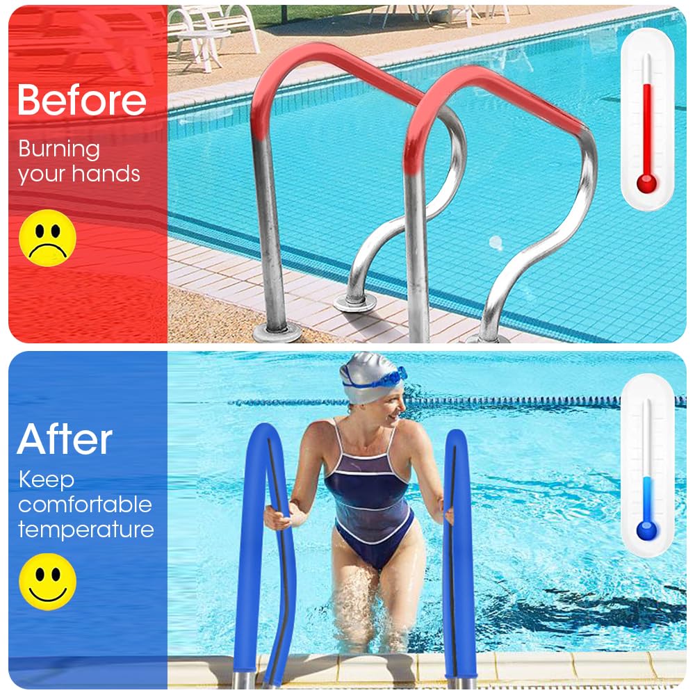 Pool Handrail Cover, 4 Feet Swimming Pool Hand Railing Covers with Zipper Slip Resistant Anti-Scald Safety Rail Grip Handles Sleeve for Swimming Pools Inground Ladder Hand Rail Grips-Blue