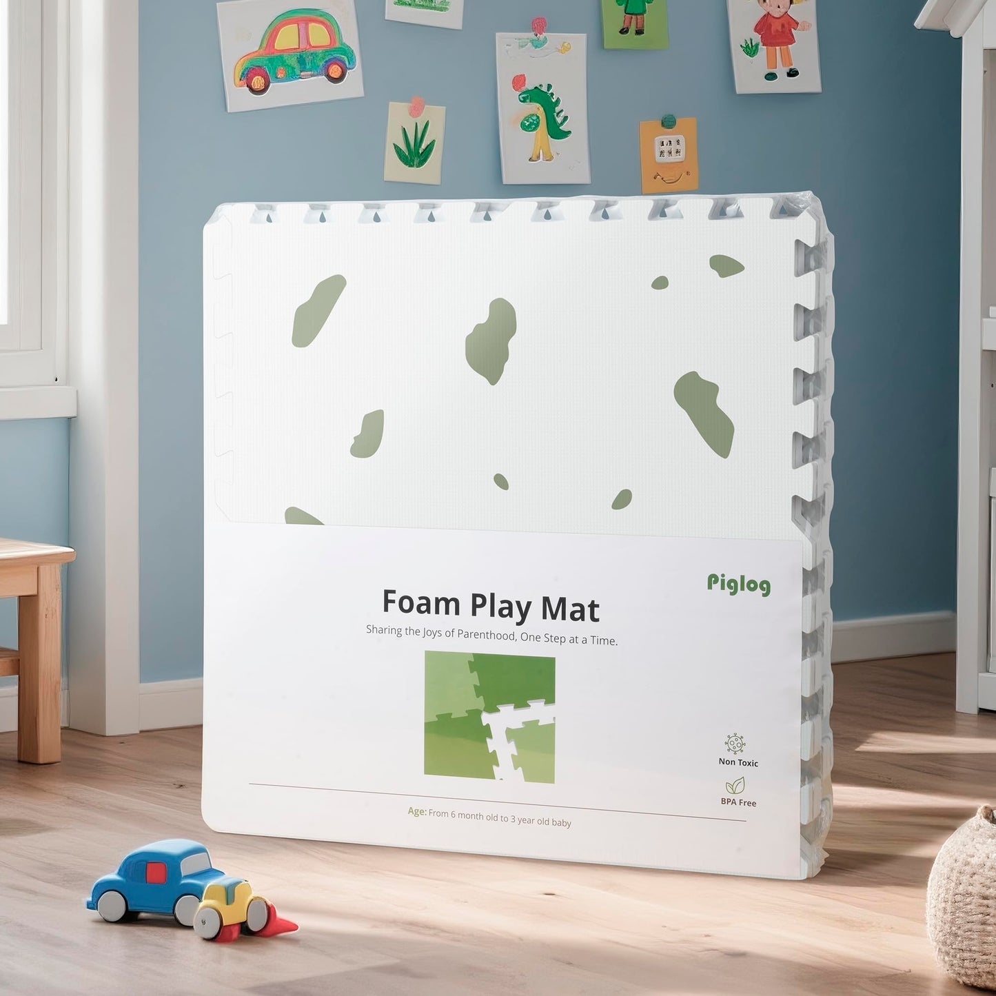 PIGLOG Baby Play Mat - 6Pcs Interlocking Foam Tiles,72"x 48" Baby Crawling Mat for Tummy Time, Non-Slip Foam Puzzle Floor Play Mat for Kids and Babies, Safe & Non-Toxic Playmat for Babies 6-12 Months