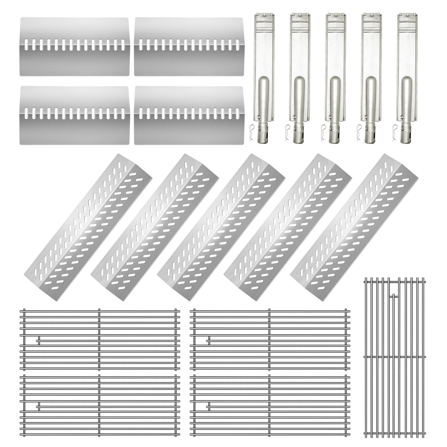 LPTNFRTN Stainless Steel 16631 Flame Tamer and 16520 Heat Plate Shield and 16516 Burners with 5Pack Cooking Grates for Bull Grill Replacement Parts,for Blaze Lion Cal Flame G Series 5 Burner Grill