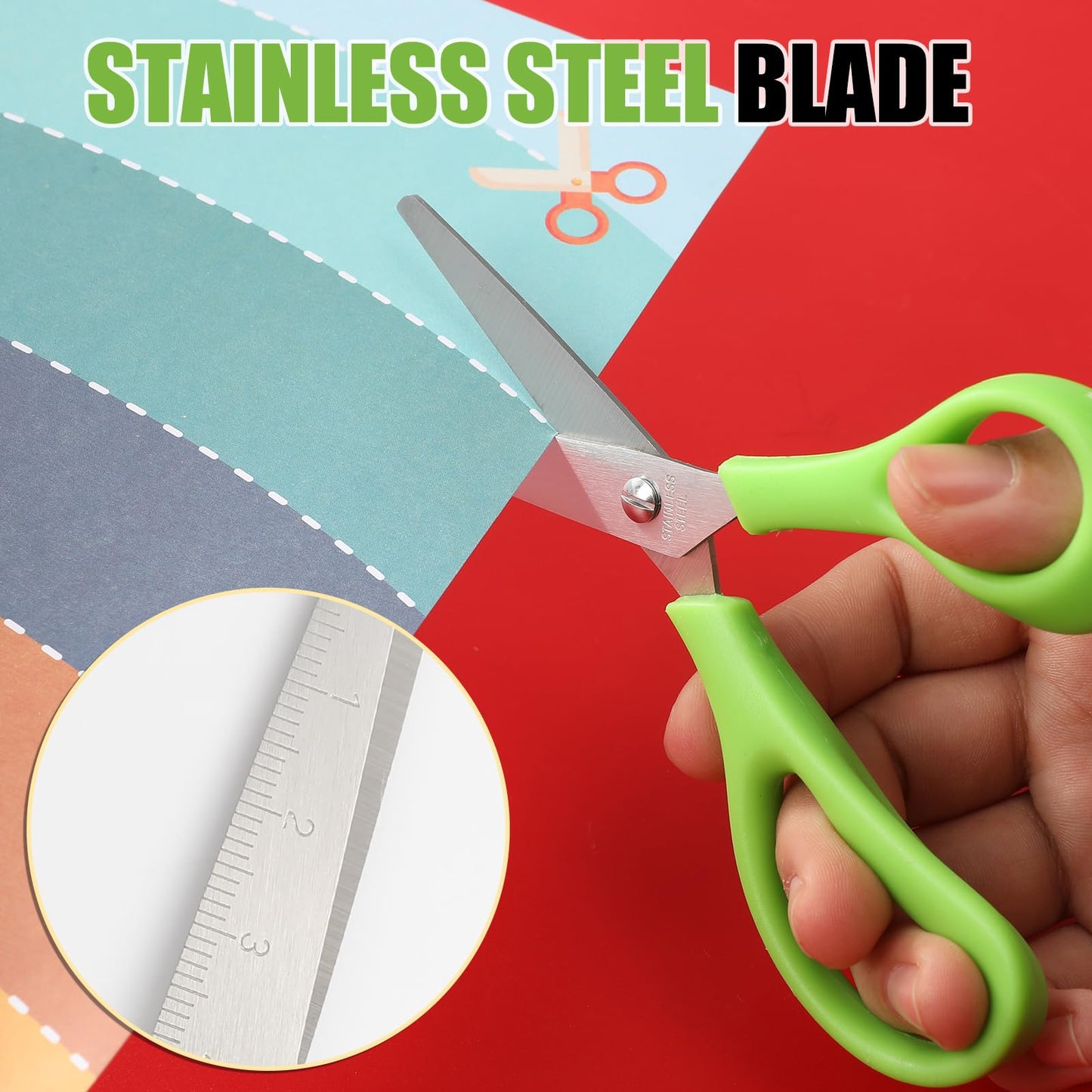 BURVAGY 48Pack 5.5" Safety Small School Kids Student Round Blunt Tip Craft Scissors Bulk, Stainless Steel Blades Comfort Grip Scissors for Kid Children Kindergarten Cutting Paper