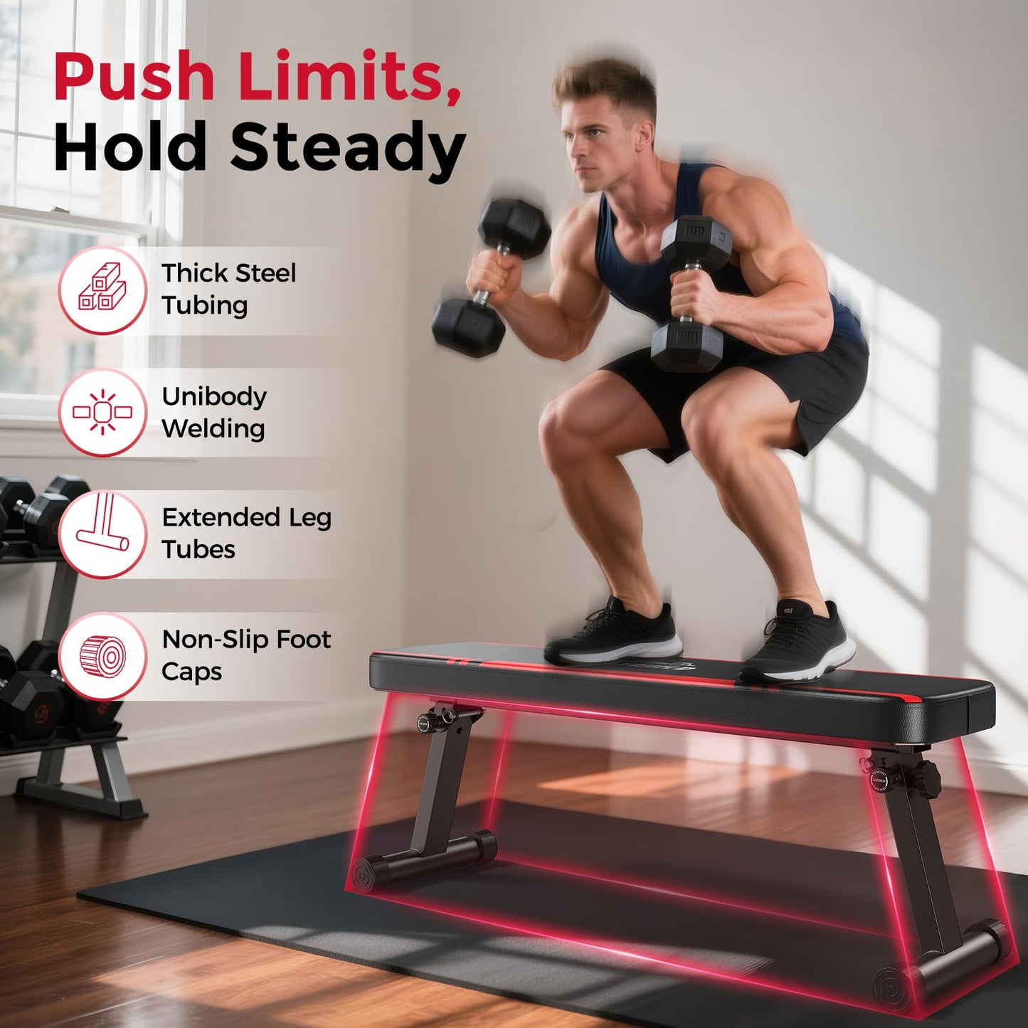 FLYBIRD Flat Weight Bench Foldable 1000 LBS Weight Capacity for Strength Training Bench Press, 45.3 Inches Long Workout Benches for Home