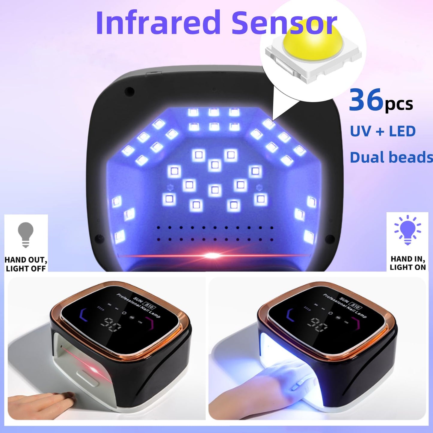LIMEGIRL Cordless Black Nail Lamp for Gel X, Professional LED UV Nail Curing Lamp for Gel Nail Polish, Fast Nail Dryer with 4 Timers & Sensor, Rechargeable UV Lights for Salon & Home