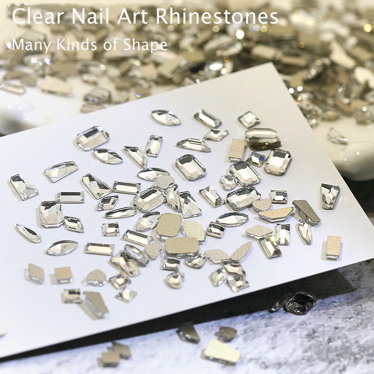 18 Types of 900 Special-Shaped Clear Nail Diamonds + 3200 Flat-Bottomed Nail Rhinestones, Nail Crystal Rhinestones Set with Tweezer + Pickup Pen