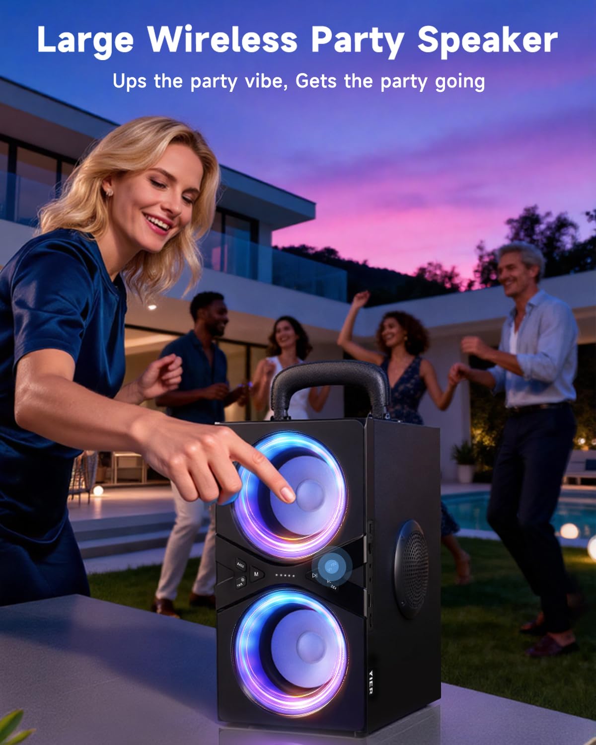 YIER Party Bluetooth Speaker:80W Peak Large Stero Sound for Outdoor,Deep Bass,TWS,Loud with Lights,Portabe Wireless Big Speakers with Long Playtime,House,Projector,Movie