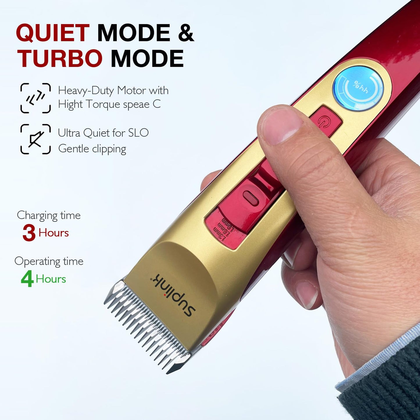 suplink Dog Clippers for Grooming for Thick Heavy Coats/2-Speed Low Noise Rechargeable Cordless Pet Shaver with Stainless Steel 4 Blade for Dogs Pets and Animals