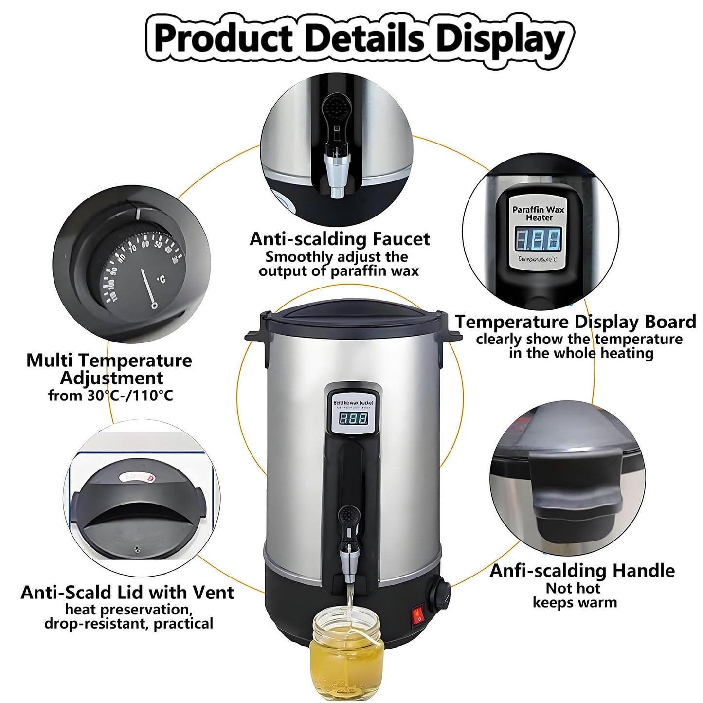 EpyGnom Wax Melting Machine for Candle Making Wax Melter Pot with Digital Thermometer 86℉-212℉ Temp Control Professional Electric Stainless Paraffin Wax Heater Soy Wax Melting Tank 8L
