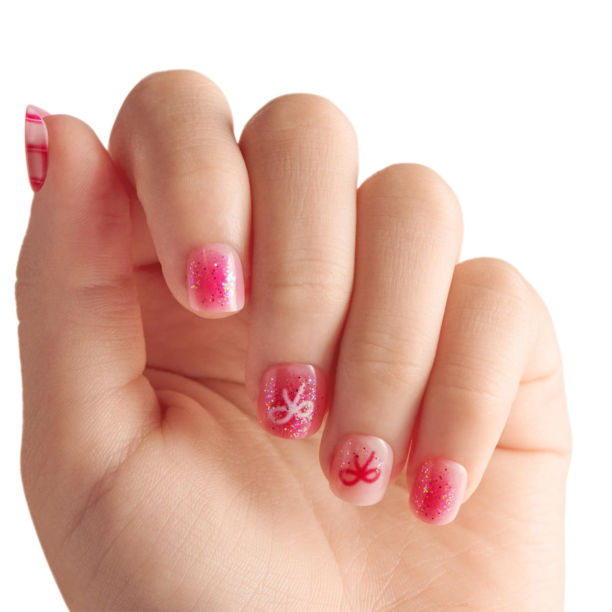 KISS imPRESS MINI Holiday Press On Nails for Kids, ‘Hahaha Ugh’, Pink, Child Size, Squoval Shaped, Mess-Free, Mom Approved, Non-Toxic, Breakaway Application Tabs, Nail File, 20 Fake Nails