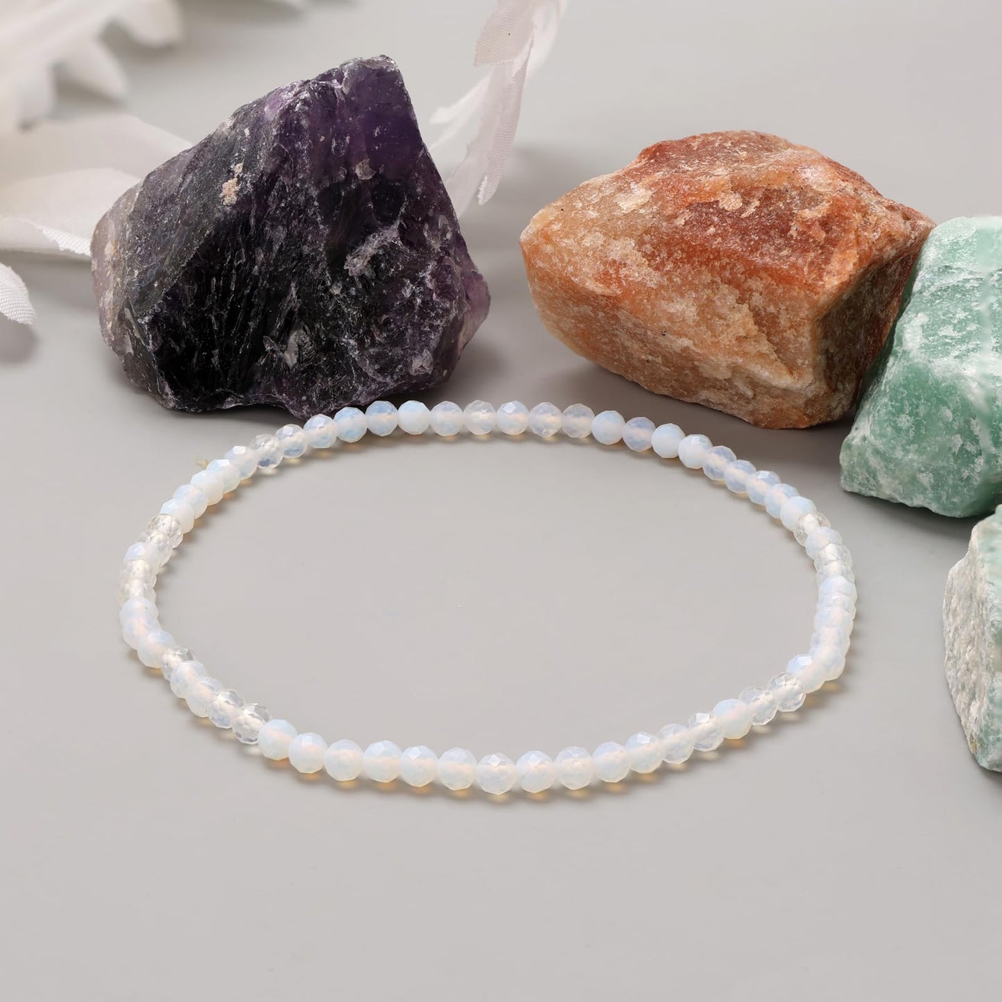 Bolinailo Healing Crystal Bracelet Opal Faceted Beaded Bracelets for Women Men 3mm Natural Stone Adjustable Handmade Stretch Bracelet Reiki Spiritual Jewelry Fashion Gifts