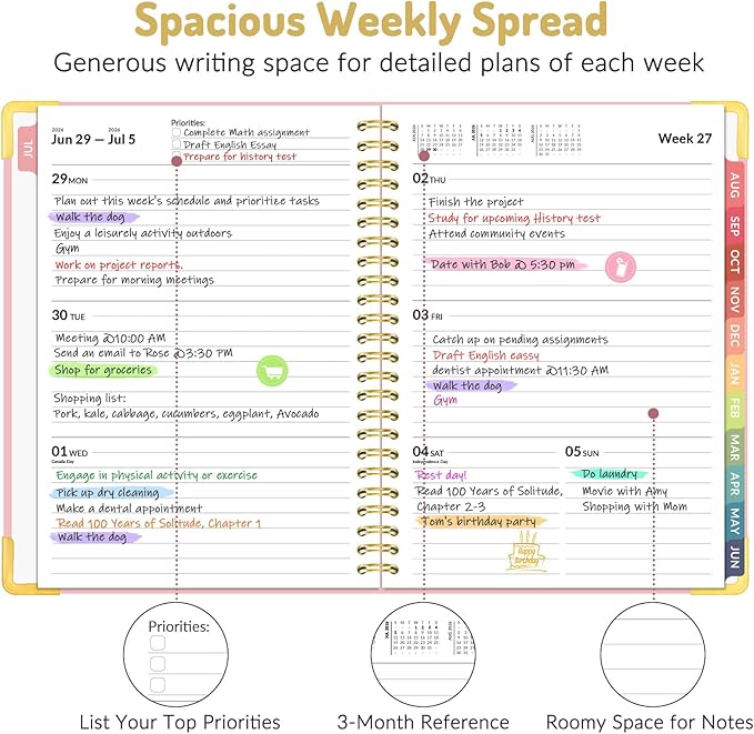 Forvencer Academic Planner 2026-2027, Hardcover Calendar Planner Weekly & Monthly, July 2026 - June 2027, 6" x 8", Daily Agenda with Tabs, College School Organizer for Student Teacher, Dark Green