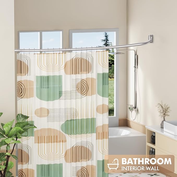 Curved Shower Curtain Rod for Bathroom, 40-72 Inches Adjustable Curved Shower Rod, 0.9MM Rustproof Shower Curtain Rod with Rotating Brackets for Extra Shower Space, Need To Drill, Brush Nickel