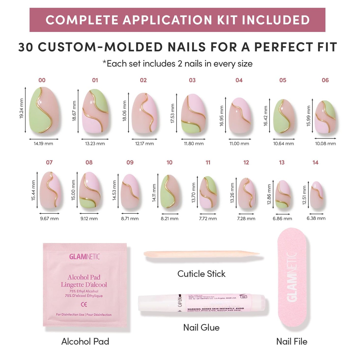 Glamnetic Press On Nails - Bluebelle | Short Almond Fake Nails with Pale Blue French Tips & 3D Blueberry Accents on Semi-Sheer Base, Glossy Finish, Salon Quality | 15 Sizes - 30 Nail Kit with Glue