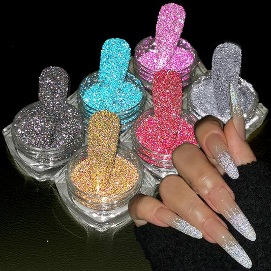 FSpronail Reflective Glitter Powder Set, 6 Colors Sparkle Diamond Glitter Dust Pink Blue Red Sugar Dip Powder Shimmer Loose Glitters Nails Pigment Kit Nail Art Design Manicure Decoration Salon Supplie